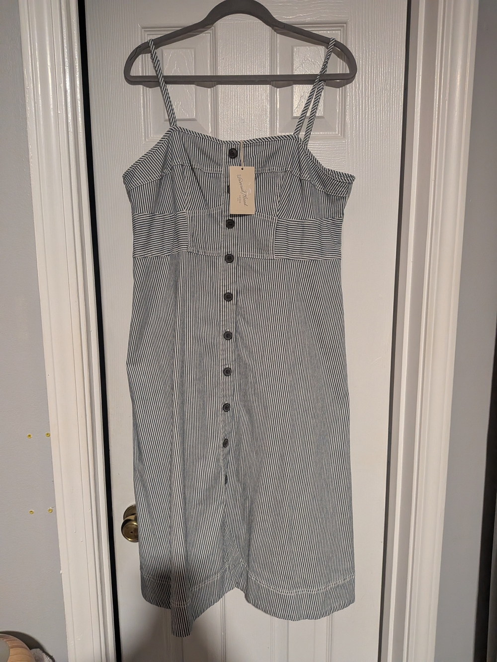 Universal Thread Blue and White Striped Button-Front Midi Dress